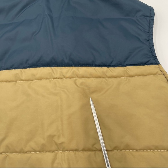 VTG 80s Puffer Vest Mens XL Blue Tan Two Tone Quilted Insulated Outdoors Snap - Picture 11 of 15